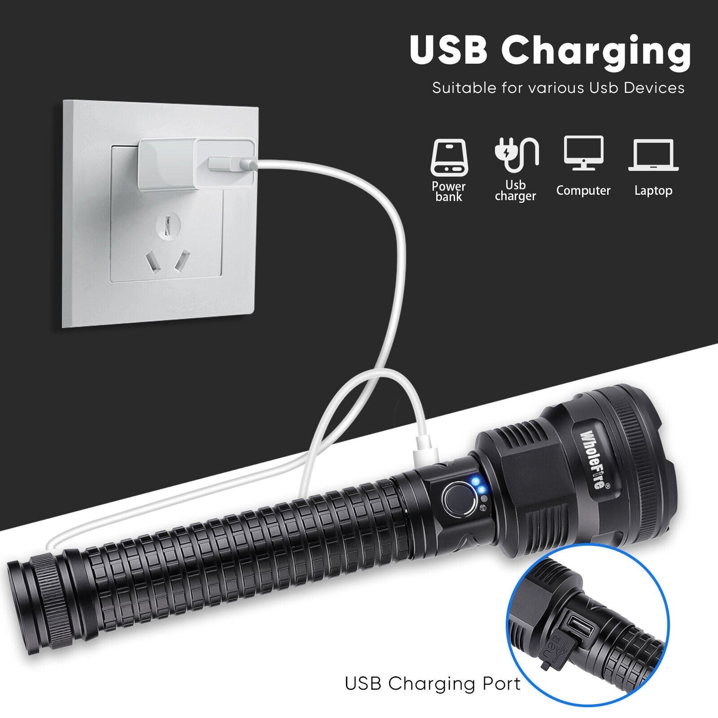 Bright 99000LM XHP90 Rechargeable LED Torch for Outdoor Use