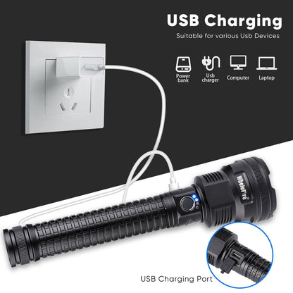 Bright 99000LM XHP90 Rechargeable LED Torch for Outdoor Use