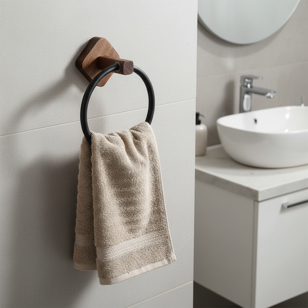 Wooden Wall Mount Towel Holder Ring - Pexav