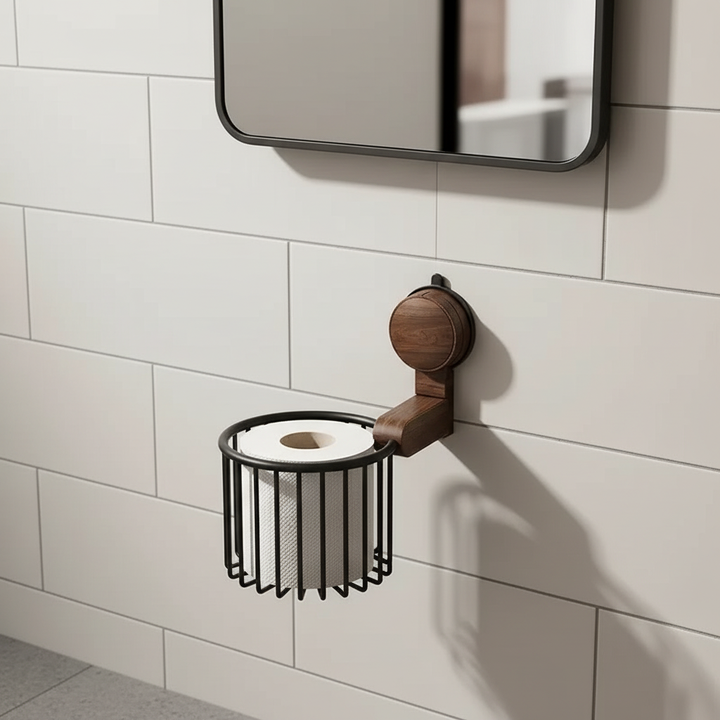 Brown Wooden Bathroom Tissue Holder - Pexav