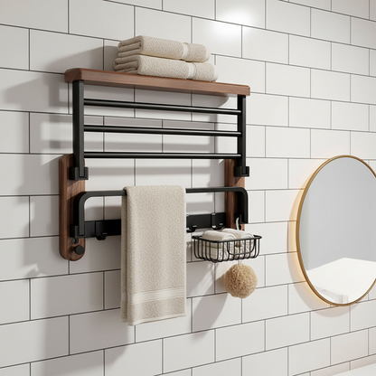 Space-saving wooden wall towel holder - Pexav