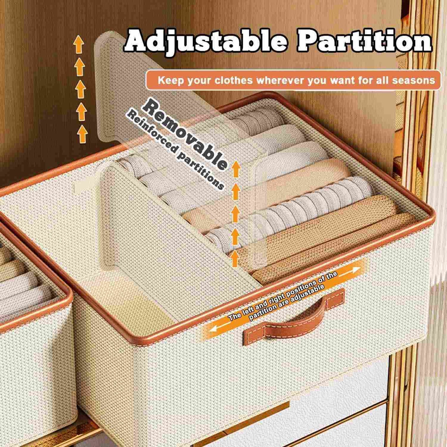 Wardrobe Clothing Organizer, Foldable, Large Capacity Storage Box with Adjustable Dividers