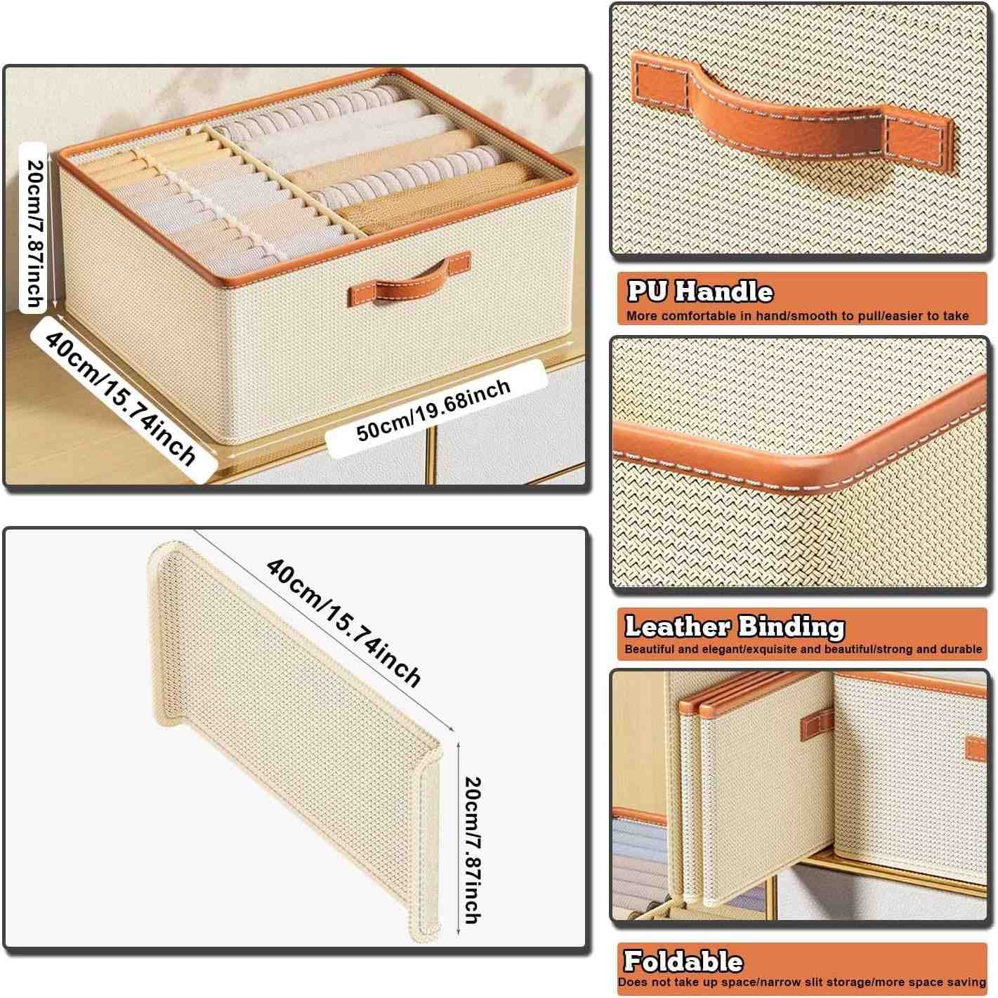 Wardrobe Clothing Organizer, Foldable, Large Capacity Storage Box with Adjustable Dividers