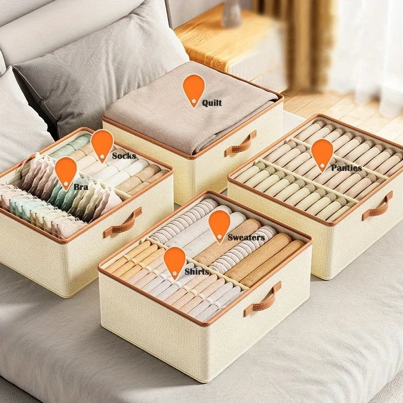 Wardrobe Clothing Organizer, Foldable, Large Capacity Storage Box with Adjustable Dividers