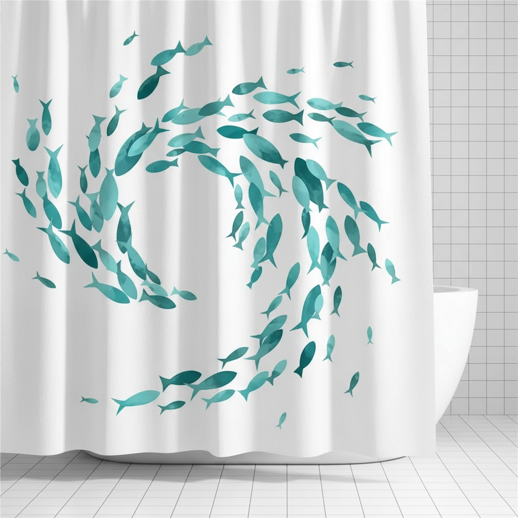 Waterproof Bathroom Shower Curtain with Rings - Turquoise - Pexav