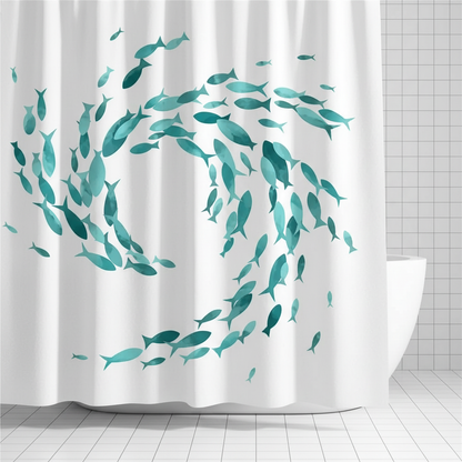 Waterproof Bathroom Shower Curtain with Rings - Turquoise - Pexav