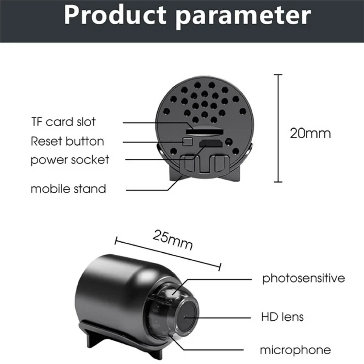 Small Wi-Fi Camera with Wide Angle Lens & Mobile Control