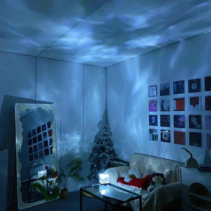 Living room with cloud-like light projection on the ceiling