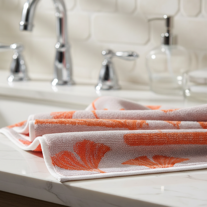 Absorbent White Towel - Green Leaf Pattern - Pexav