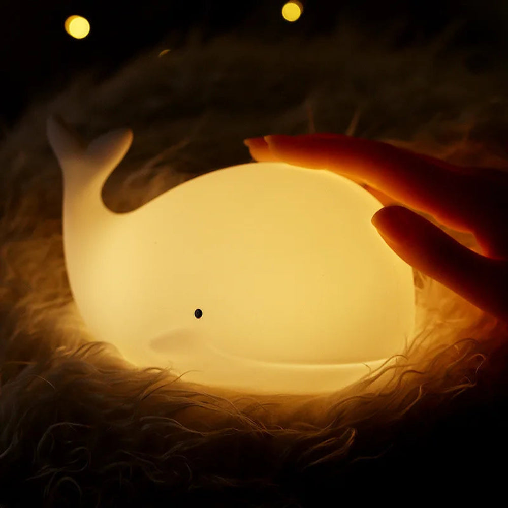 Whale-Shaped LED Night Light for Kids – Soft Rechargeable Portable Night Light with 8 Color Options 1