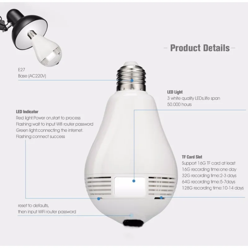 Wifi 360º Panoramic Security Light Bulb With Camera Surveillance Flasheye