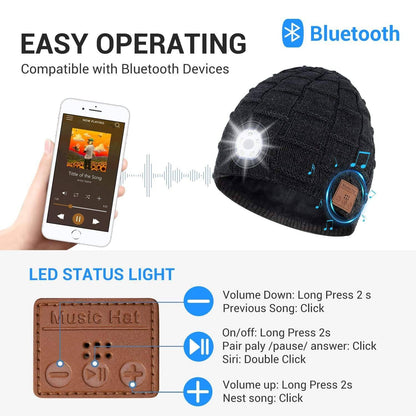 Wireless Bluetooth Music Beanie with Built‑In Headphones and LED Light