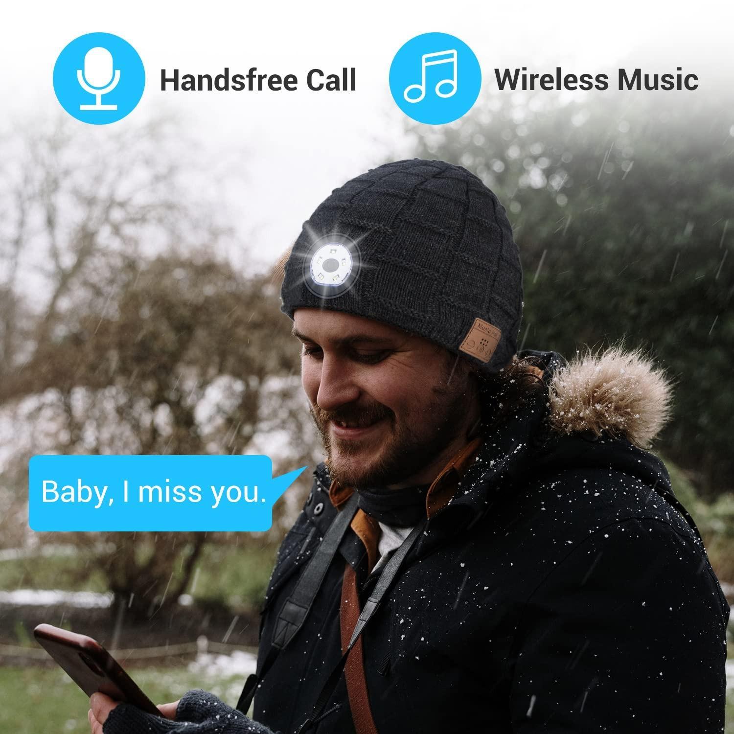 Wireless Bluetooth Music Beanie with Built‑In Headphones and LED Light