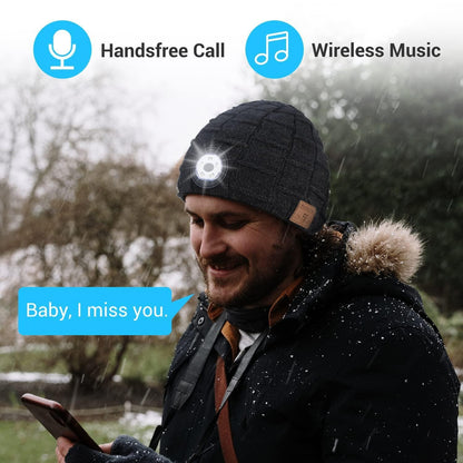 Wireless Bluetooth Music Beanie with Built‑In Headphones and LED Light
