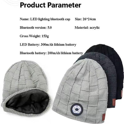 Wireless Bluetooth Music Beanie with Built‑In Headphones and LED Light