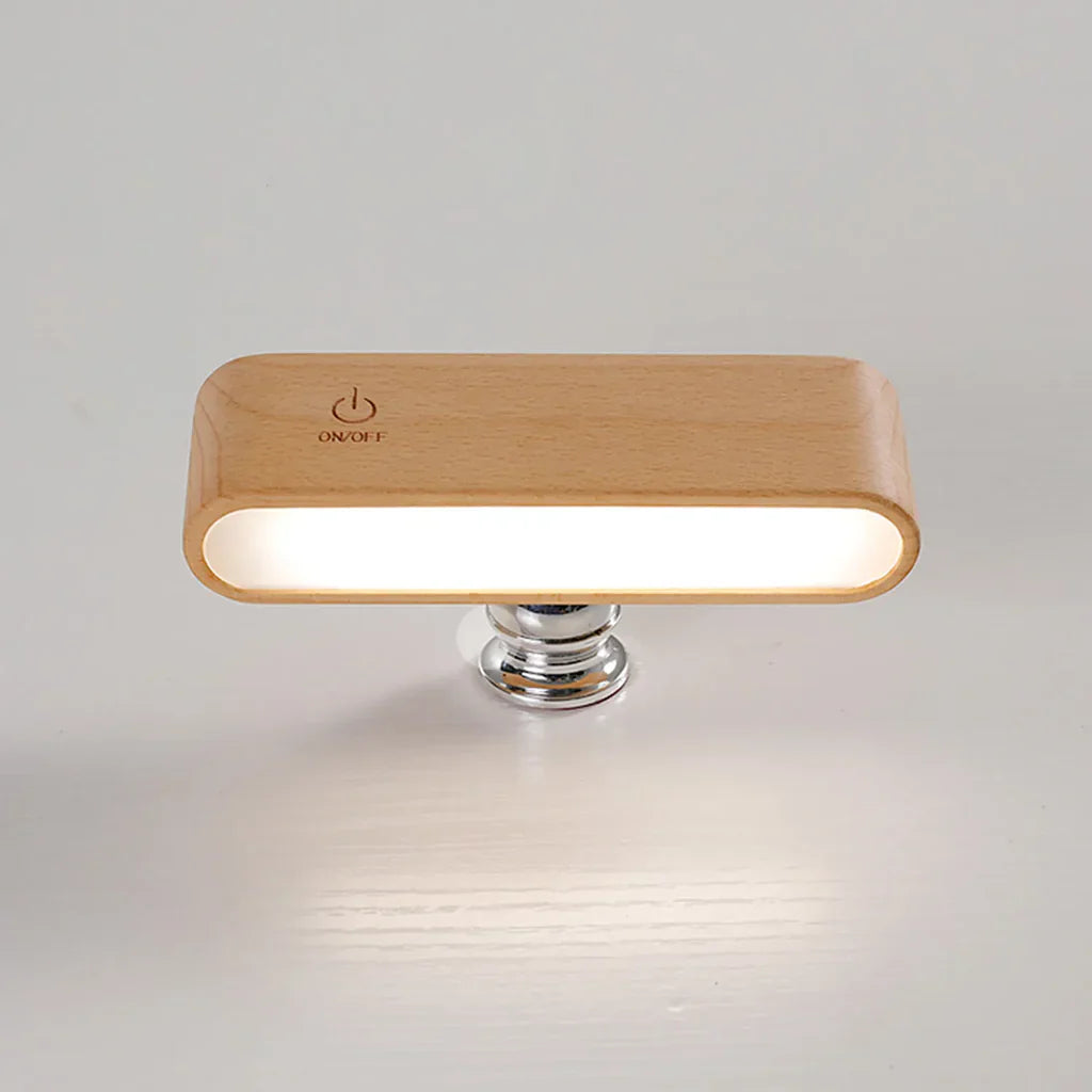Wooden light fixture with power symbol on a gray background