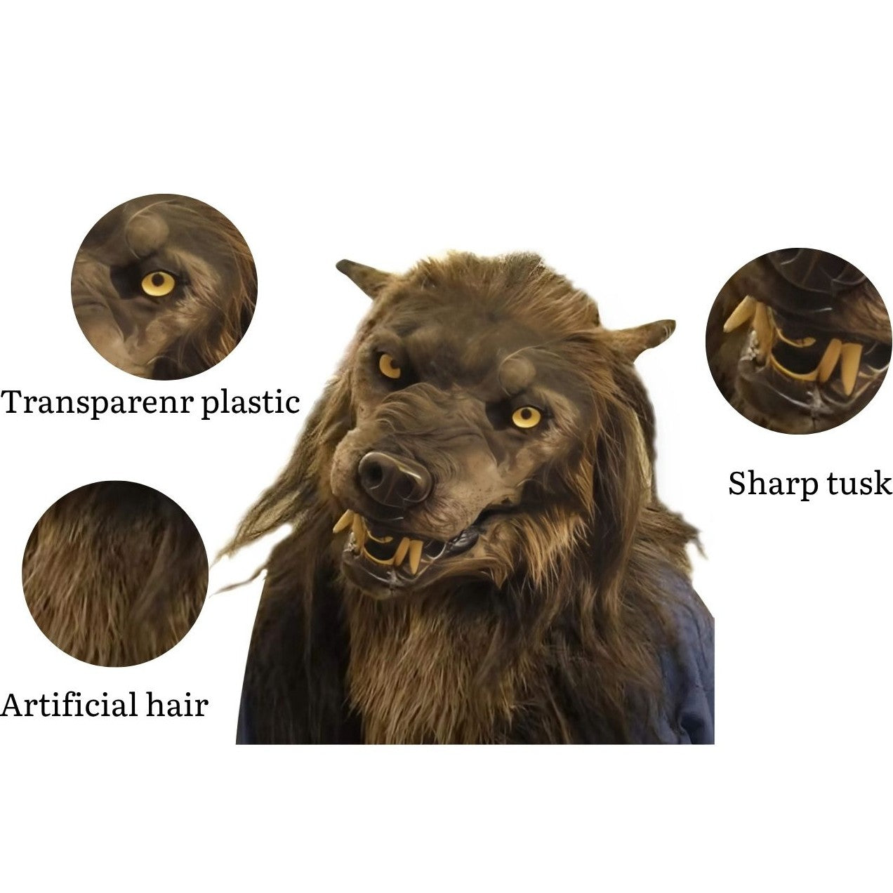 Wolf Mask Halloween Costume Accessory with Glowing Eyes, Movable Jaw, and Adjustable Strap