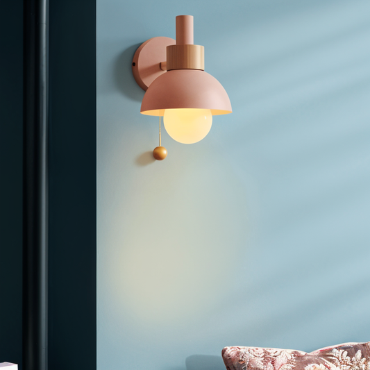 Rustic Wood Wall Sconce with Cord Pull - Pexav