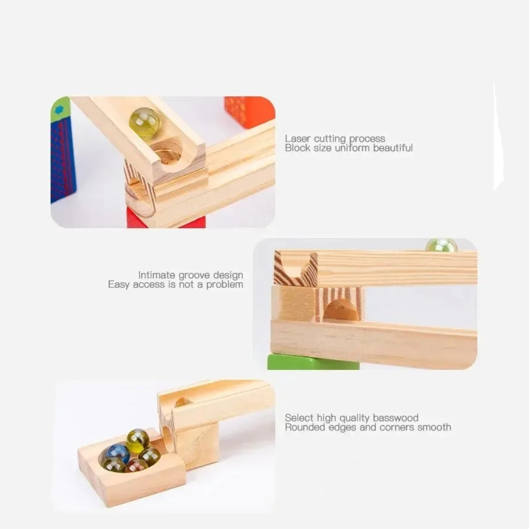 Wooden Marble Run - Educational Toy, Creative Track Builder, Smooth Finish, Natural Wood, Safe for Ages 3+
