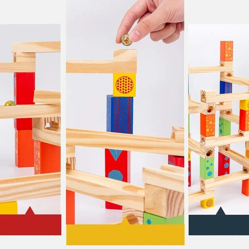 Wooden Marble Run - Educational Toy, Creative Track Builder, Smooth Finish, Natural Wood, Safe for Ages 3+