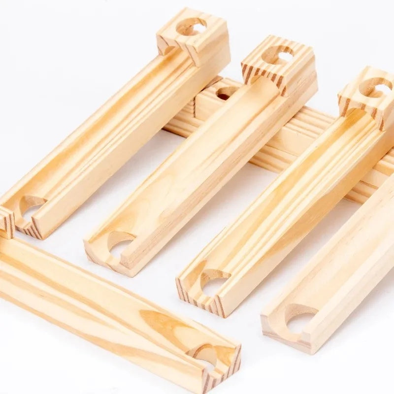 Wooden Marble Run - Educational Toy, Creative Track Builder, Smooth Finish, Natural Wood, Safe for Ages 3+