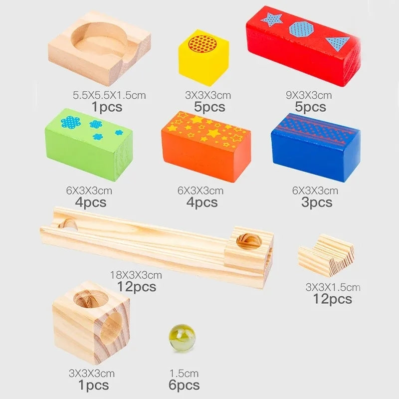 Wooden Marble Run - Educational Toy, Creative Track Builder, Smooth Finish, Natural Wood, Safe for Ages 3+