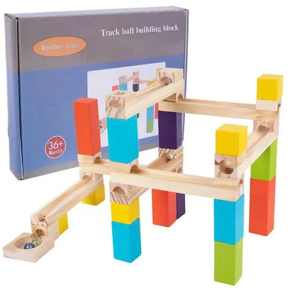 Wooden Marble Run - Educational Toy, Creative Track Builder, Smooth Finish, Natural Wood, Safe for Ages 3+