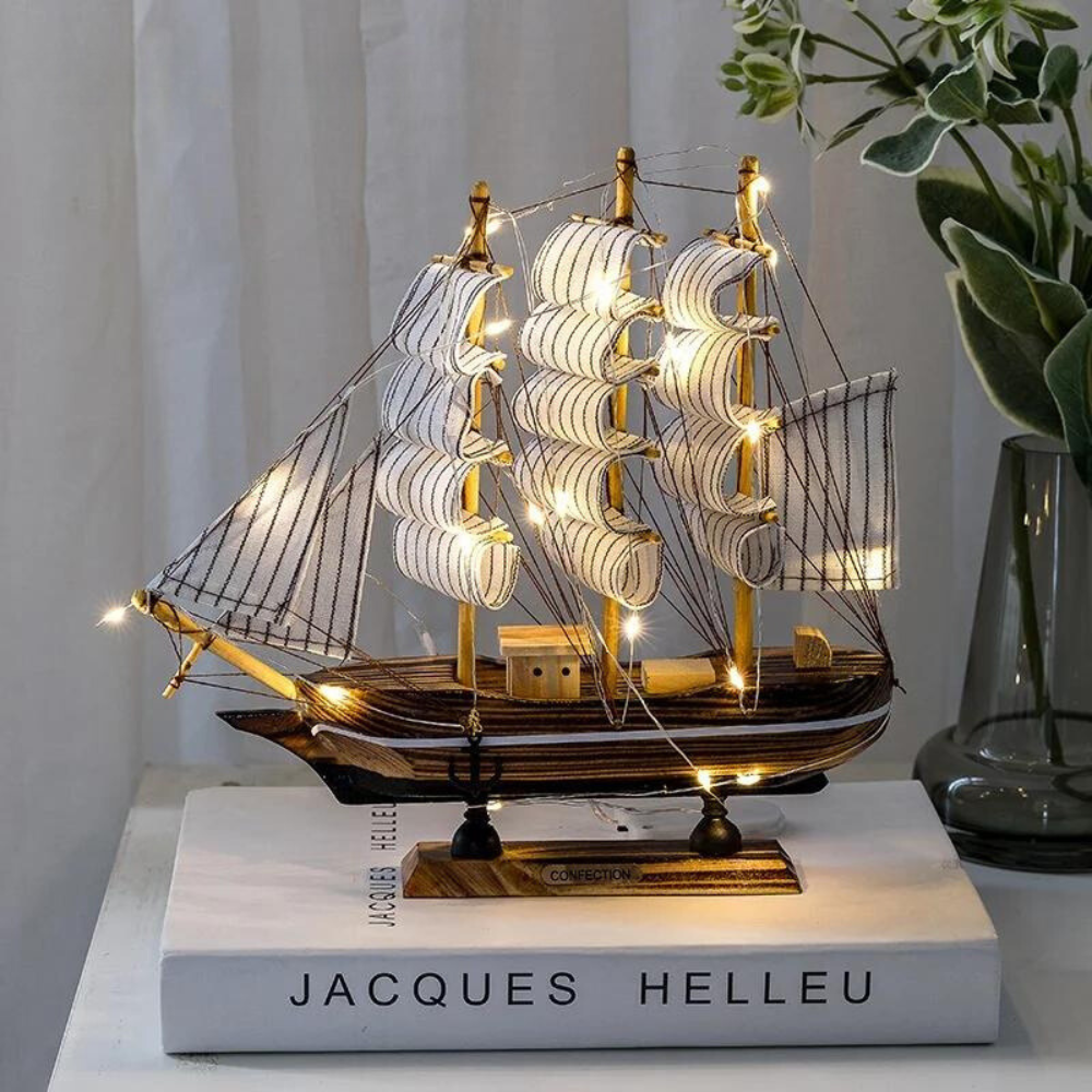 Coastal LED Sailboat Figurine for Modern Home Decor - Pexav