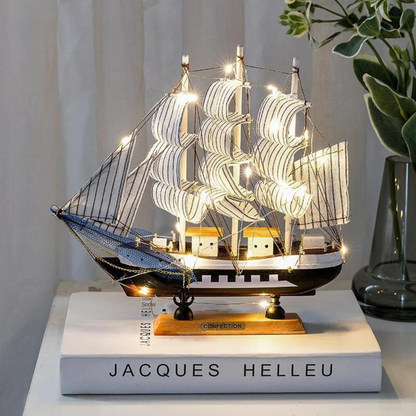 Wooden Sailboat Sculpture with LED Light – Nordic Home Decor Accent for Room Decor, Battery Operated Ambient Lighting 2