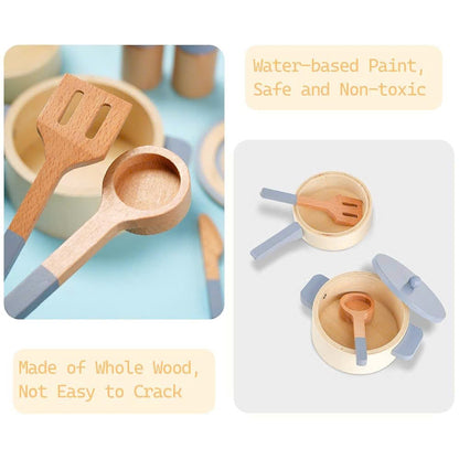 Wooden Simulation Kitchen Toys, Educational, Compact and Portable, Safe for Ages 3+