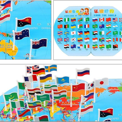 Wooden World Map with 36 Flags – Educational Geography Puzzle for Kids