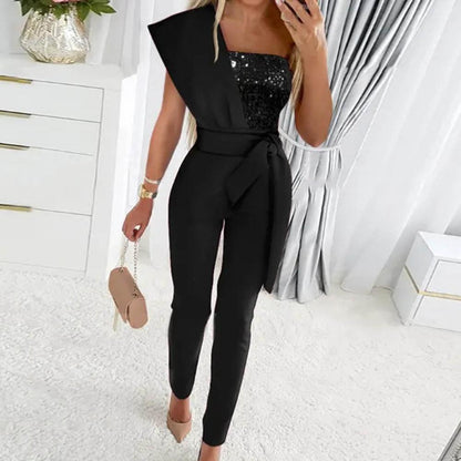 Sparkly One Shoulder Party Jumpsuit for Women