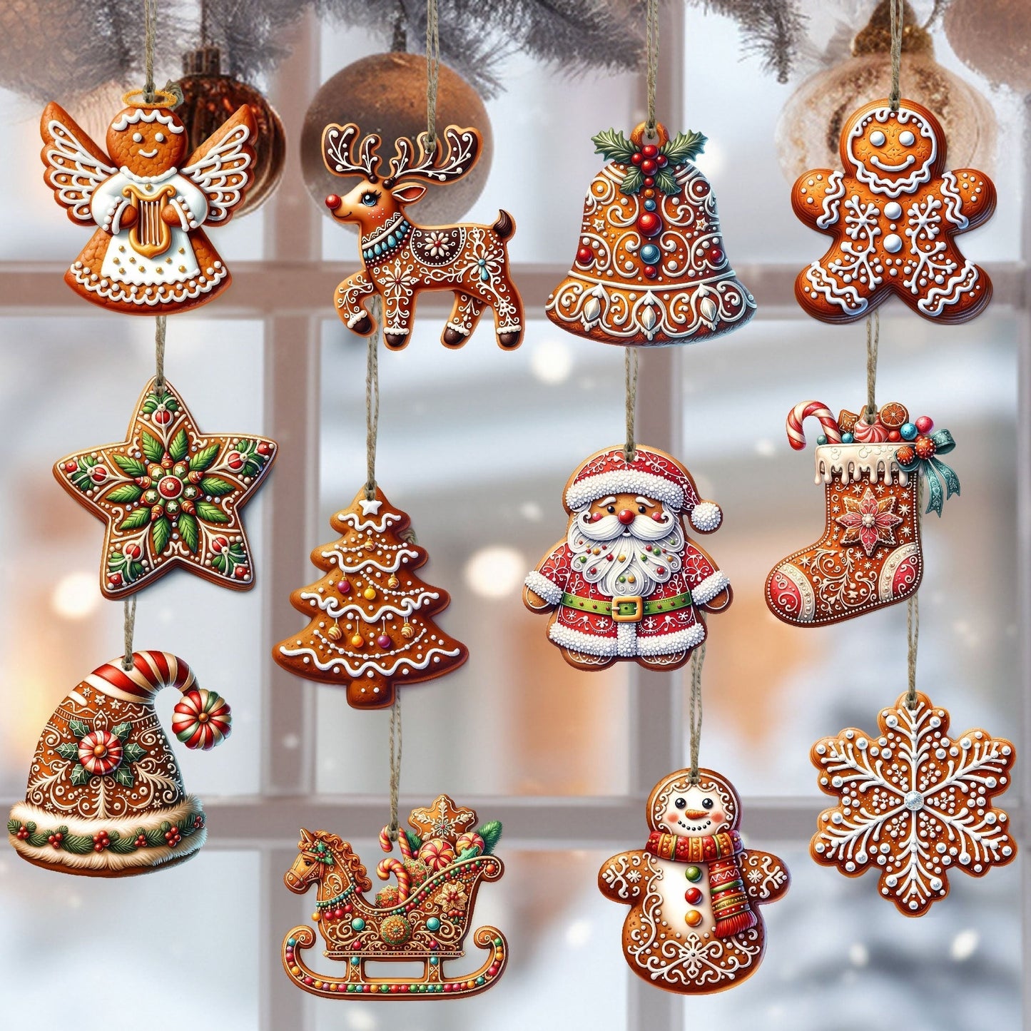 Unique Wood Christmas Tree Decorations (12 Pack)
