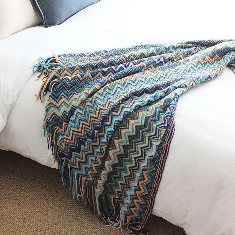 Vibrant Plaid Fringe Throw Blanket