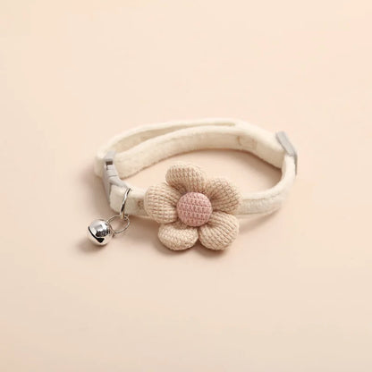 Adjustable Cat Collar with Flower - FlowerCharm-Beige-Nora Luxe
