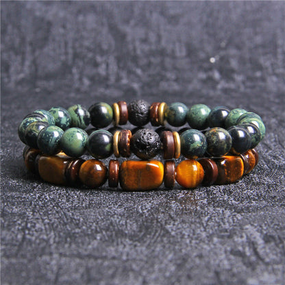 Blue Turquoise and Brown Stone Beaded Bracelet - Pexav