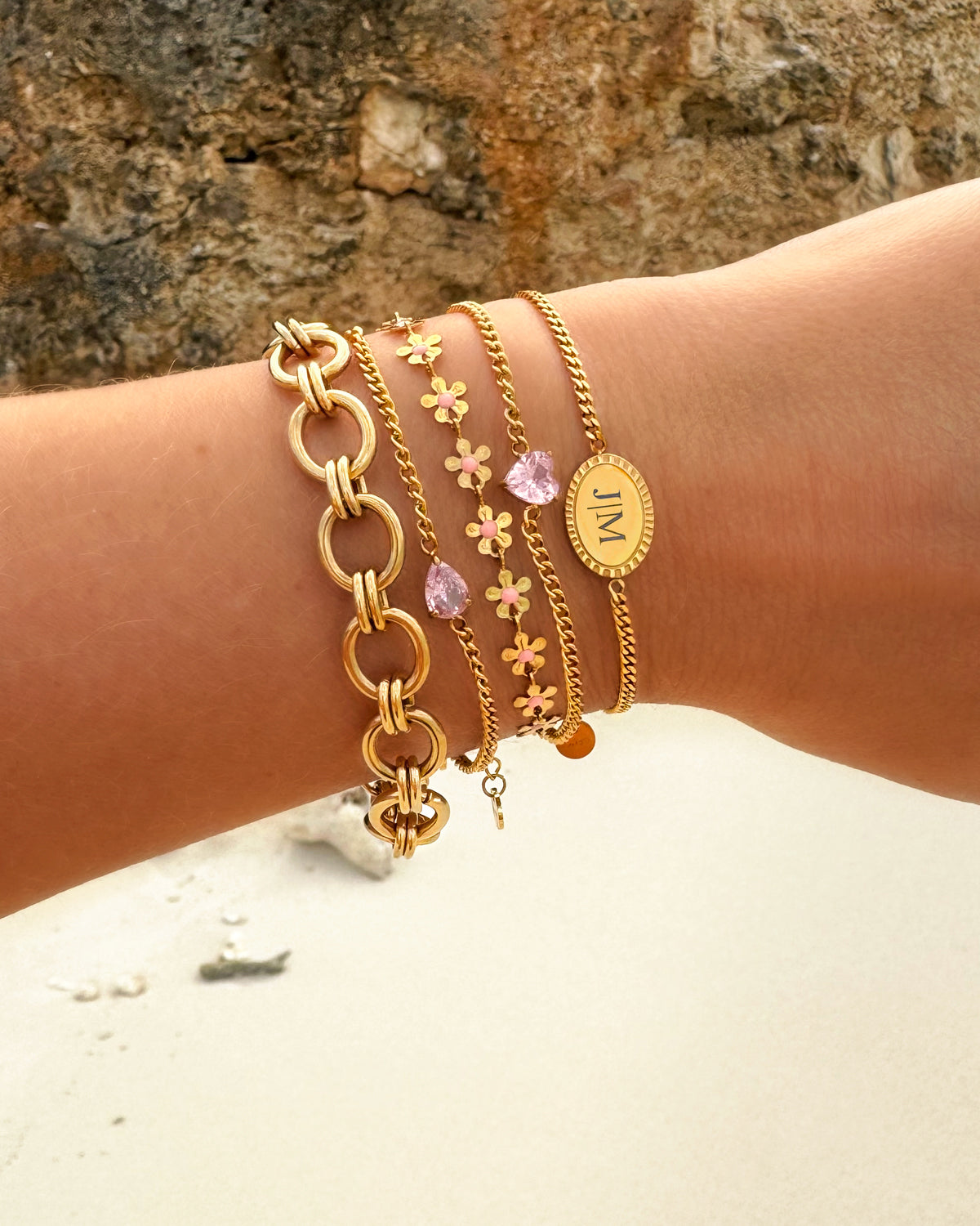 Sparkling Gemstone Heart Charm Bracelet
