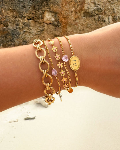 Sparkling Gemstone Heart Charm Bracelet