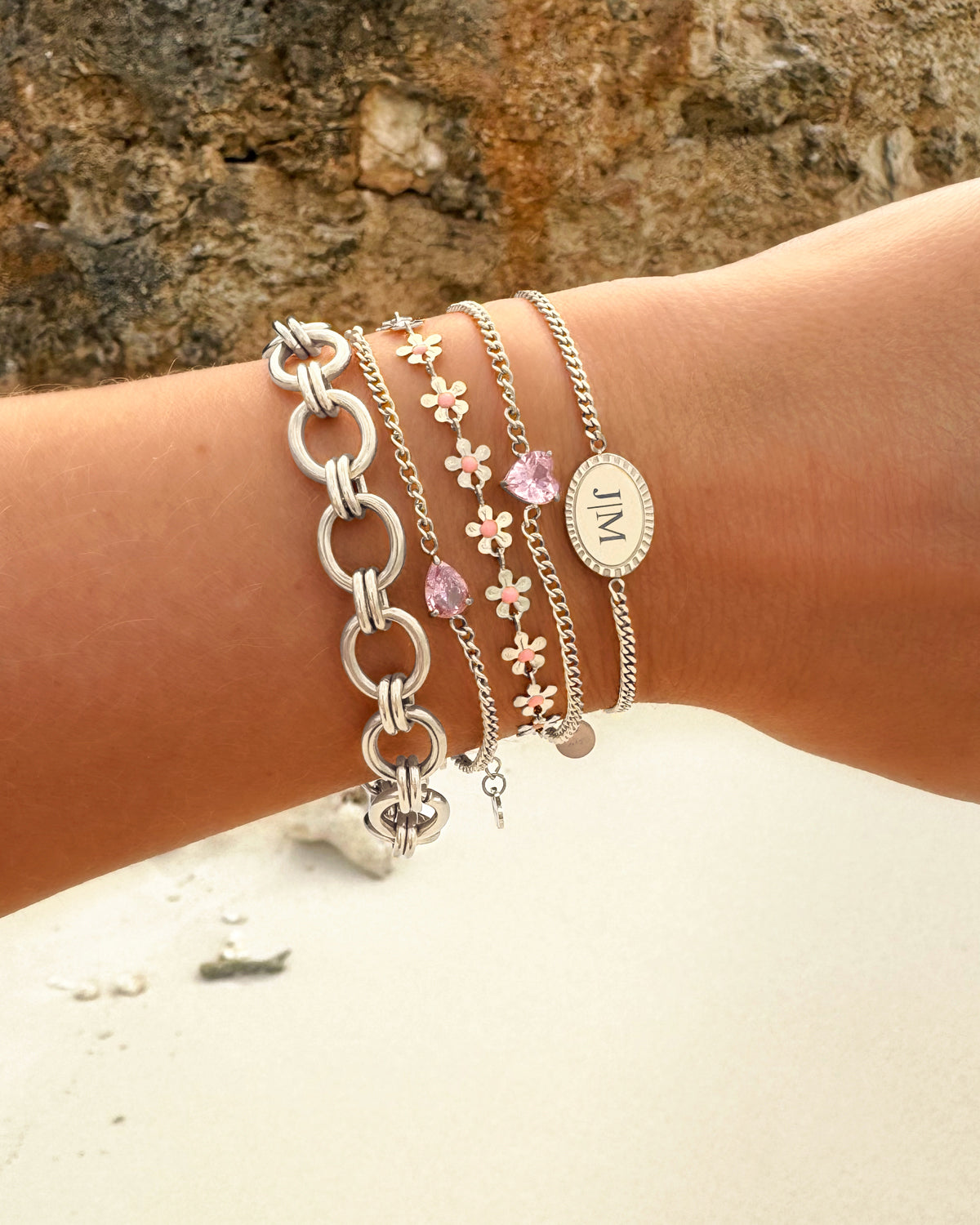 Sparkling Gemstone Heart Charm Bracelet