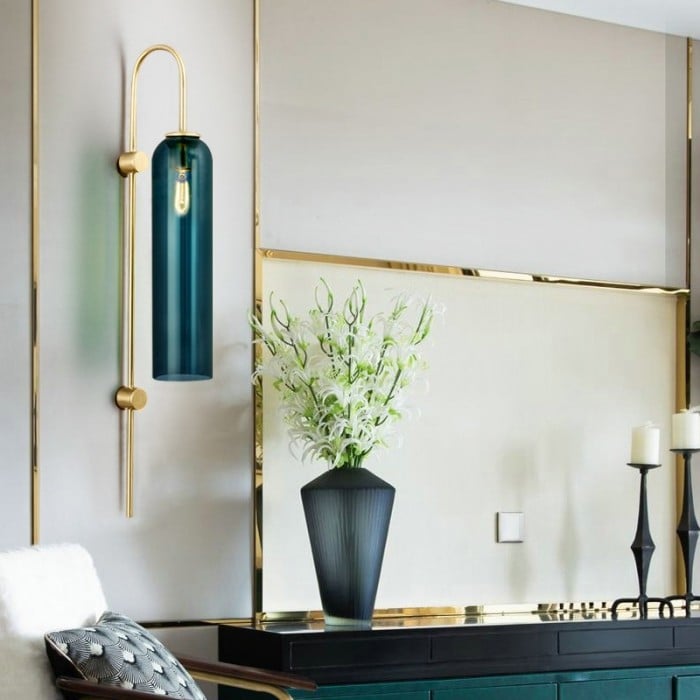 LED Cylinder Wall Light Modern Brass Glass Sconce for Bedroom