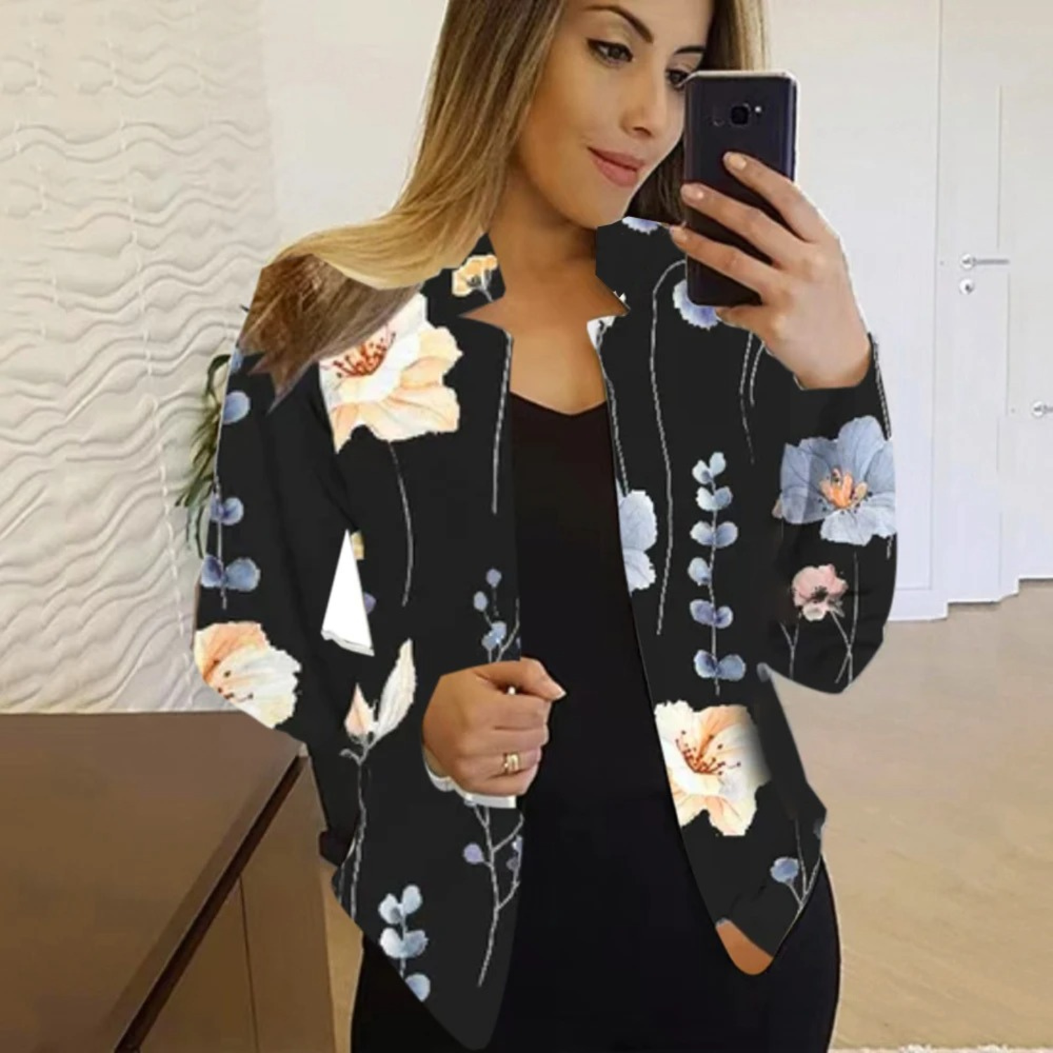 Artistic Ladies' Blazer with Ink & Wash Design - Amaya-Black-S-Nora Luxe