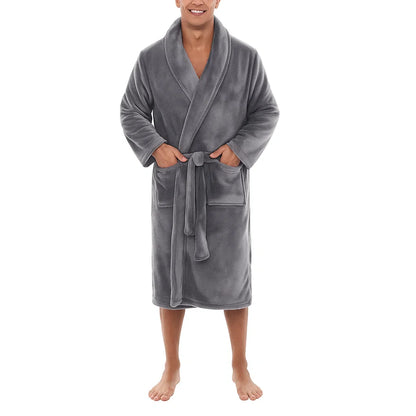 Soft Plush Robe with Hood and Pockets – Warm Mens Winter Gown - Pexav