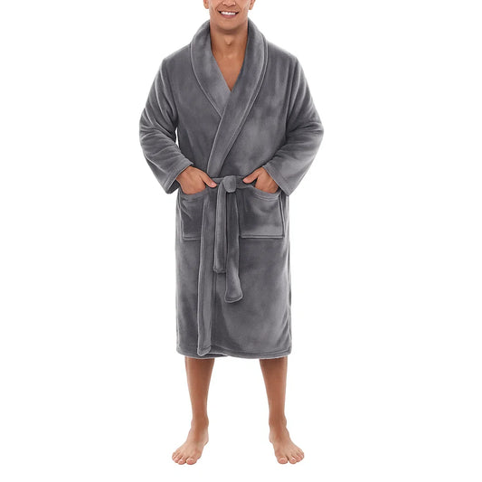 Soft Plush Robe with Hood and Pockets – Warm Mens Winter Gown - Pexav