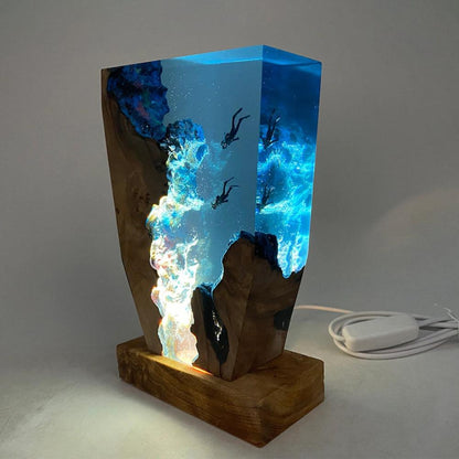 Coastal Theme Wood Table Lamp with Underwater Decor - Pexav