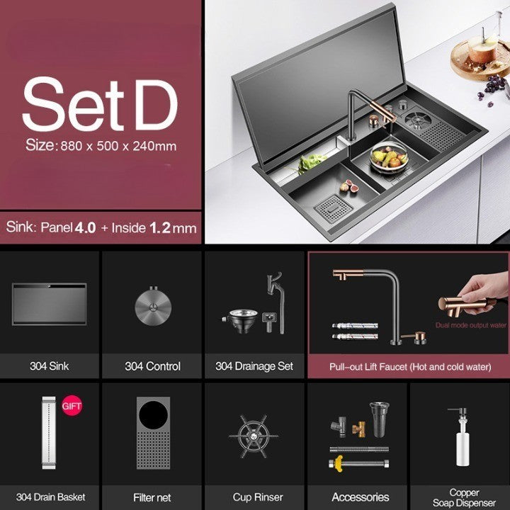 Space Saving Kitchen Sink Cup Rinser Black Flip Lid