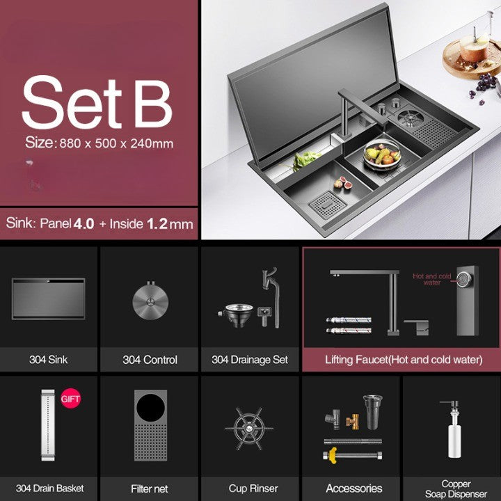 Space Saving Kitchen Sink Cup Rinser Black Flip Lid