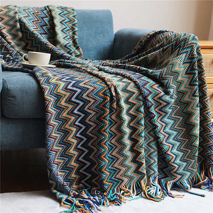 Vibrant Plaid Fringe Throw Blanket