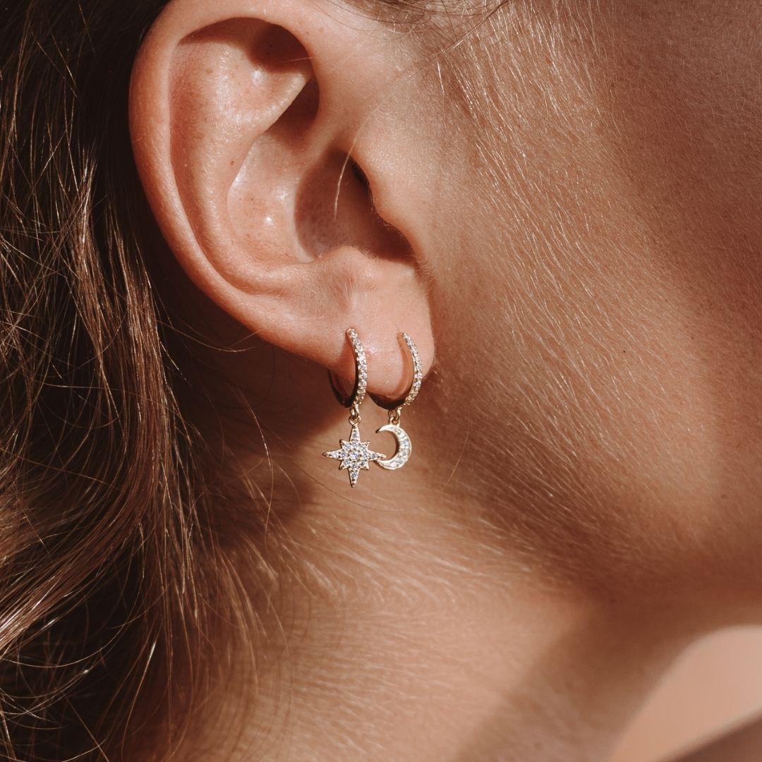 Sparkling Moon and Star Drop Earrings - Pexav