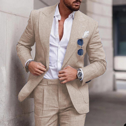 Classic Linen Mens 2 Piece Wedding Suit Lightweight