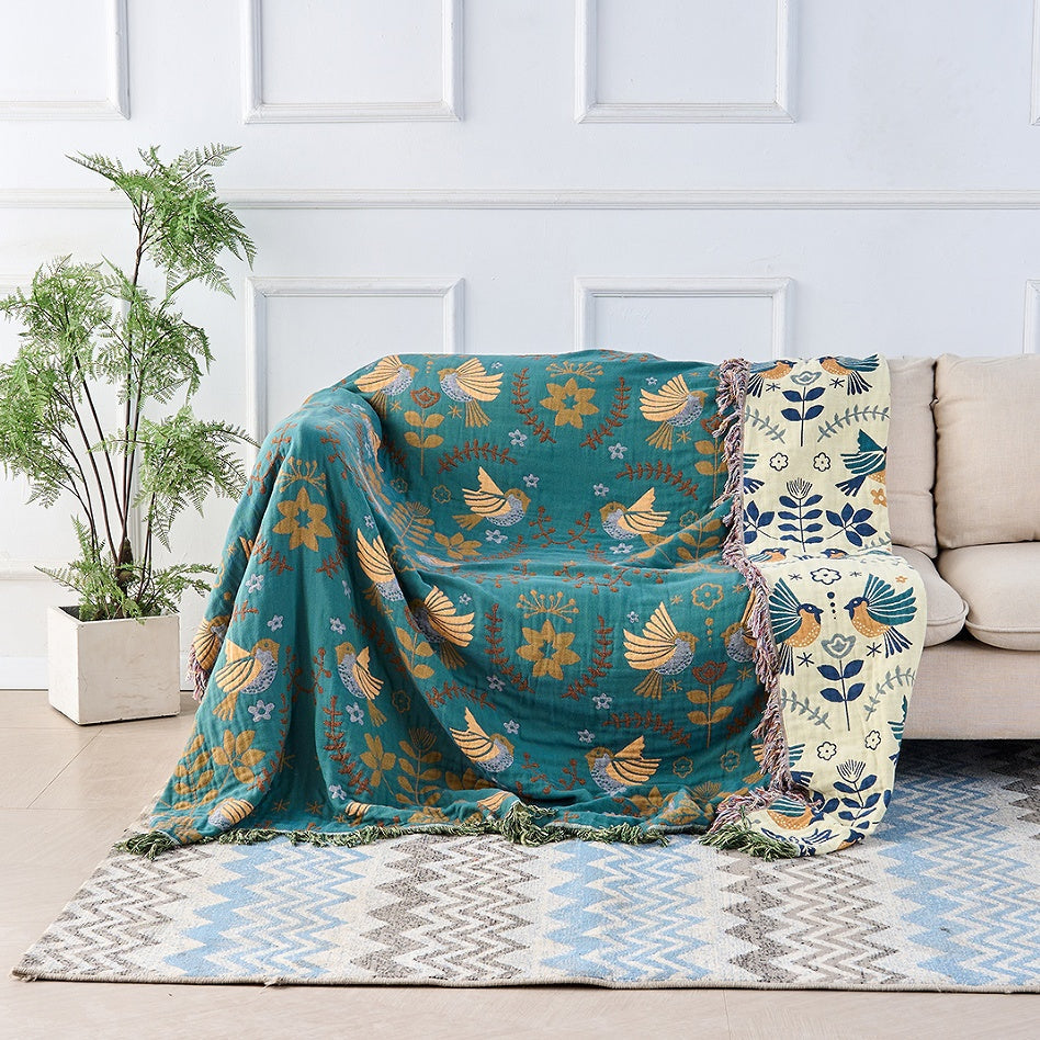 Colorful Floral Pattern Reversible Cotton Blanket - Pexav